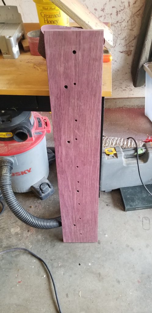 purpleheart sanded and drilled