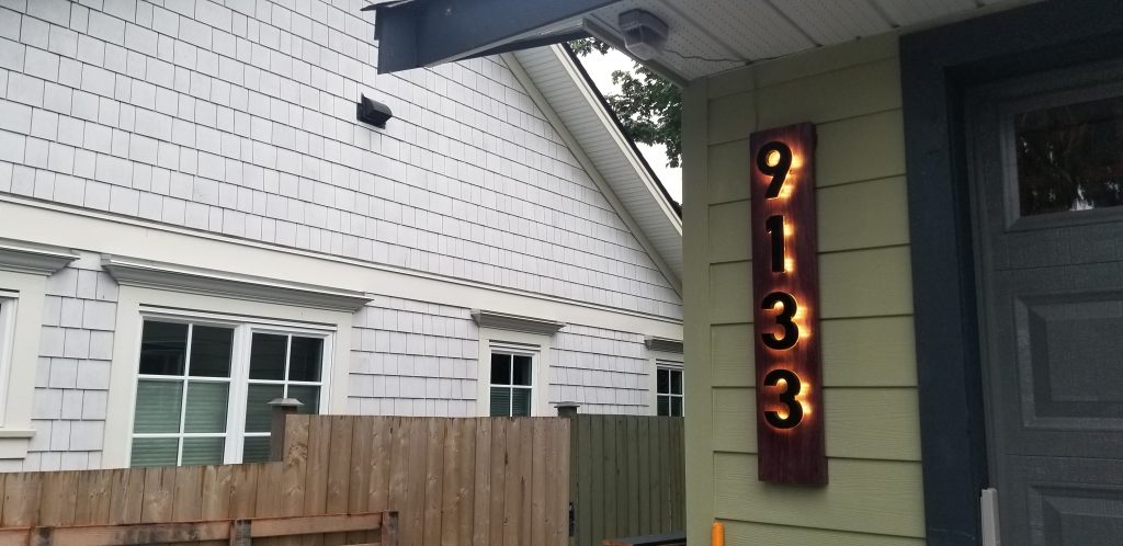 led house numbers on purpleheart finished